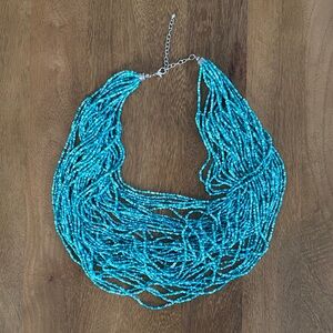 Layered Turquoise Beaded Necklace with Silver clasp 🩵